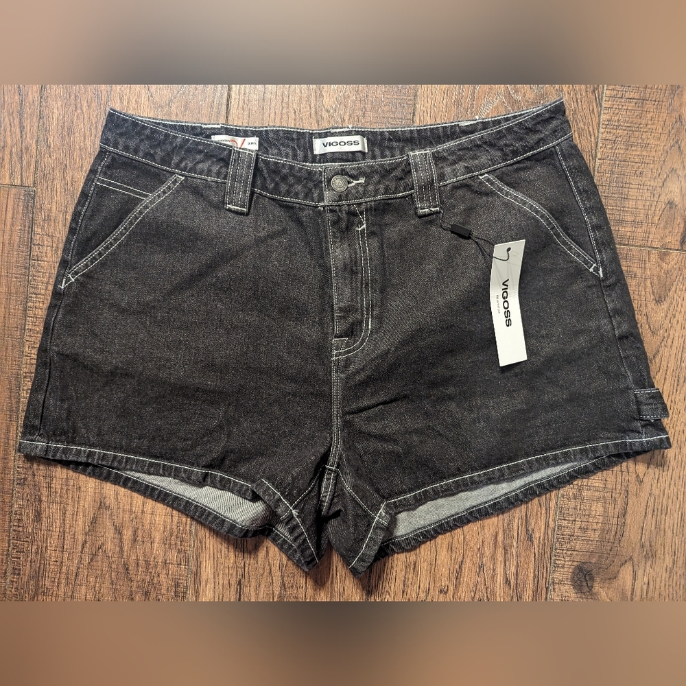 Vigoss Women's Black Carpenter Short Jean Shorts Size 16W New w/ Tags! Cotton